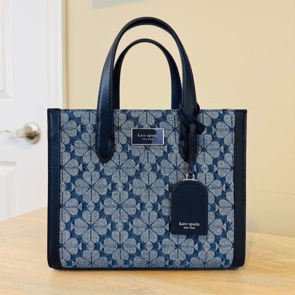 Kate Spade Flower Denim Jacquard Small Manhattan Tote, EUC